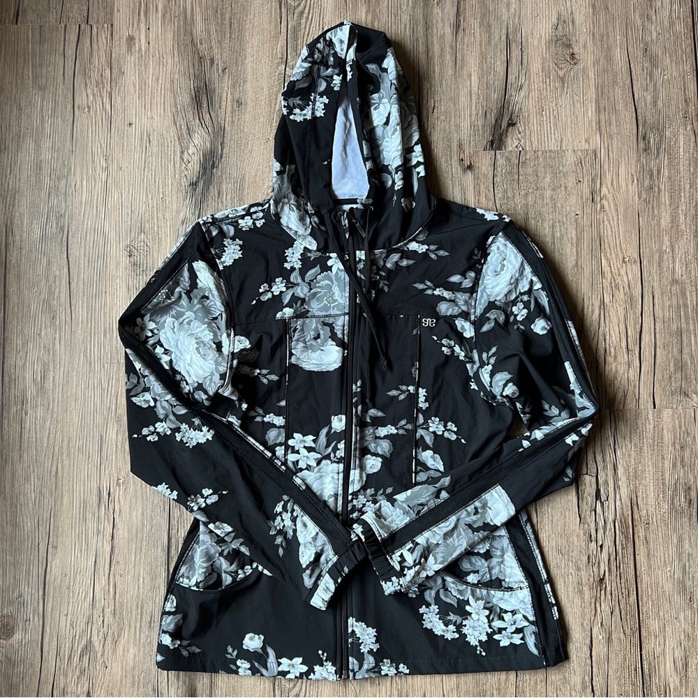 Albion Black and White Floral Hooded Jacket